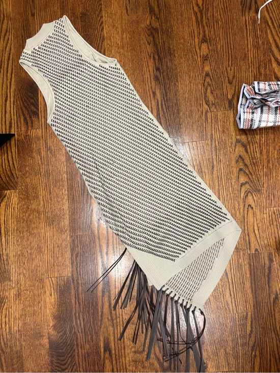 Jonathan Simkhai Dresses & Skirts - Jonathan Simkhai Cream Knit Midi Dress with Black Pattern & Fringe